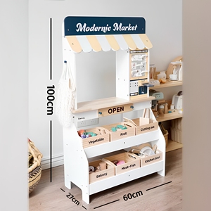 Set de Supermercado de Juguete de Madera para Niños con Estante de Frutería, Cajero con Tarjeta y Mini Tienda para Juego de Roles - Product Image 2
