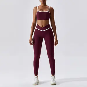 Color splicing manufacturer yoga set female gym fitness set fashion gym fitness sets Motion shockproof fitness&yoga wear