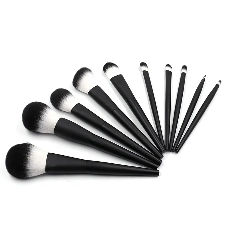 2022 professional cosmetic 10 pcs synthetic hair matte black wooden handle makeup brush set