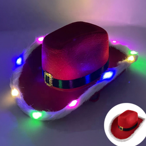 Sombrero de Navidad con Luces LED Rojas <span class=keywords><strong>y</strong></span> Blancas de Papá Noel, Decoración de Disfraz, Sombrero de Vaquero Navideño Iluminado - Product Image 1