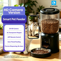 Distributeur intelligent de nourriture pour animaux à double objectif avec laser, distributeur automatique de nourriture pour chats et chiens 6L avec caméra 2K et alimentation programmée via application, pour aliments lyophilisés, double alimentation de secours