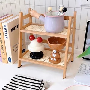 Bamboo Double Layer <b>Desktop</b> Storage Rack Rectangle Standing Type 2 Tier Desk Organizer Neatening Storage Simple Style - Product Image 3