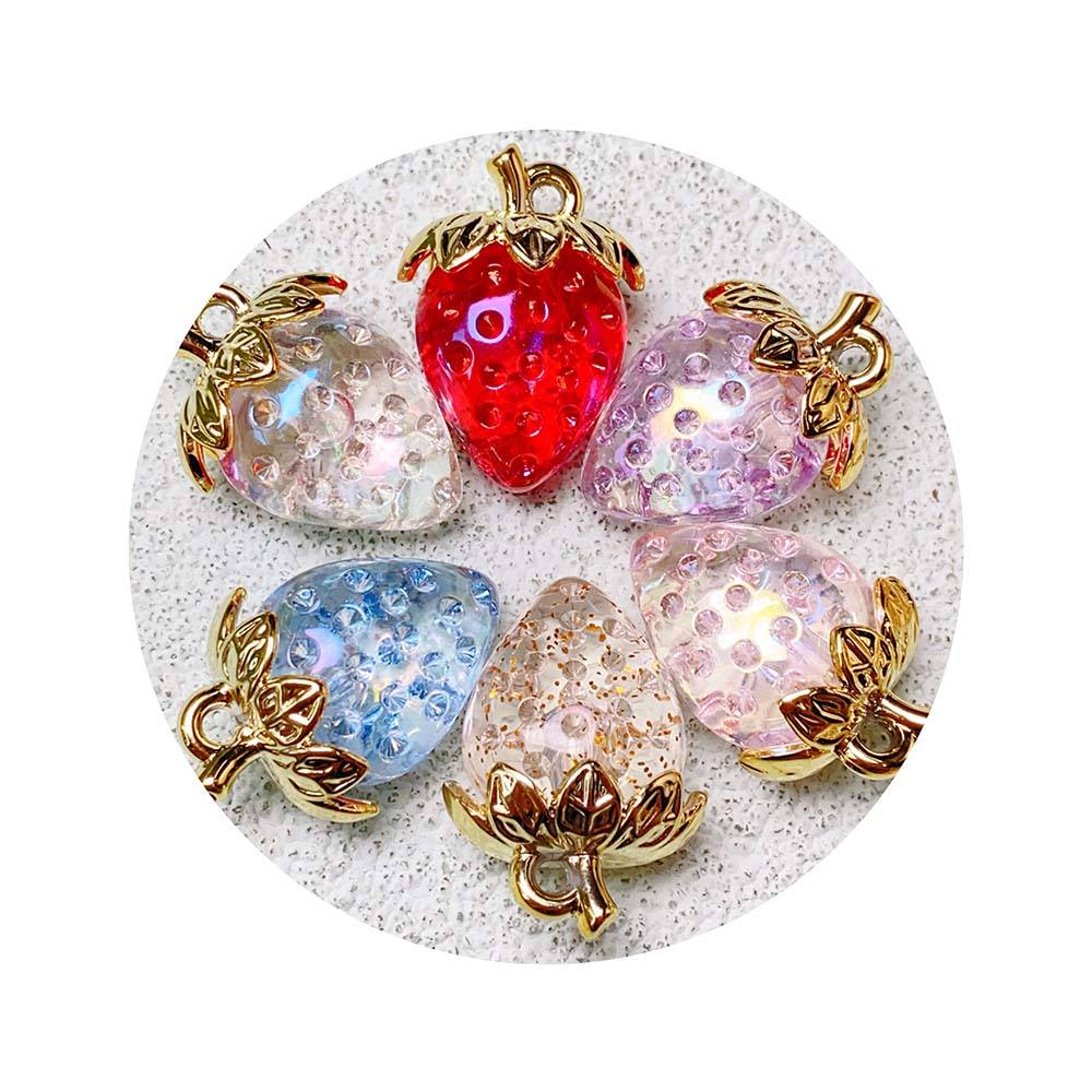 Bulk 100Pcs Resin Strawberry Charms for DIY Earrings Necklaces