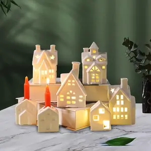 חג המולד דקורטיבי קרמיקה כפר בתים עם מגזרת windows במשך זוהר led אור נר בעל