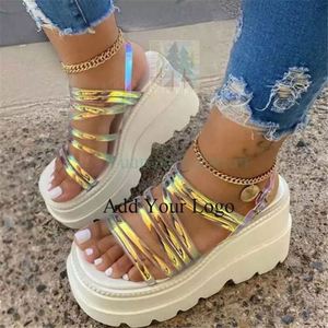 Sandalias de Tacón Alto de Moda para <span class=keywords><strong>Mujer</strong></span>, Sandalias de Plataforma con Tacón Transparente, Impermeables - Product Image 3