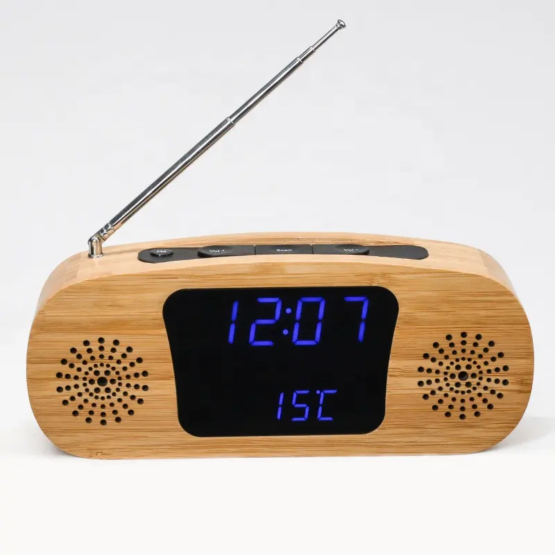 KH-WC015 LED Display Bamboo Portable Radio FM With Clock