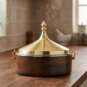 Casserole en bois écologique avec couvercle en dôme doré et bol intérieur en acier inoxydable, compatible lave-vaisselle - Product Image 3
