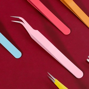 Pinzas de precisión de acero inoxidable color rosa, pinzas de color macarrón, puntas rectas y curvas, para decoración de uñas y pestañas - Product Image 1