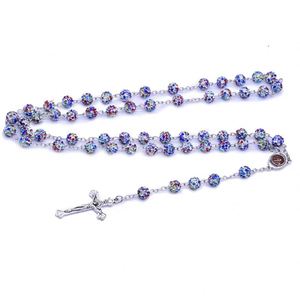 Rosario Católico de Joyería Religiosa al por Mayor de Fábrica con Cuentas de Acrílico Rosa en Forma de Corazón - Product Image 2