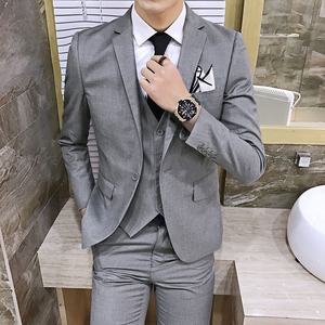 Traje de hombre <span class=keywords><strong>elegante</strong></span> (Blazer + chaleco + Pantalones) Versión Coreana de negocios de moda para hombres Traje de <span class=keywords><strong>caballero</strong></span> profesional de boda ajustado 2017 - Product Image 3