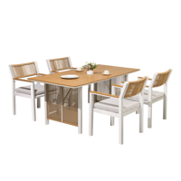 Table et chaises de jardin haut de gamme modernes pour l'extérieur, résistantes à l'eau et à la rouille, en alliage d'aluminium tressé, pour balcon et terrasse
