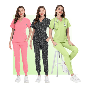 2025 personnalisé en gros soins infirmiers uniforme ensemble à manches courtes Anti-rides élastique respirant survêtement gommages lavable hôpitaux - Product Image 1