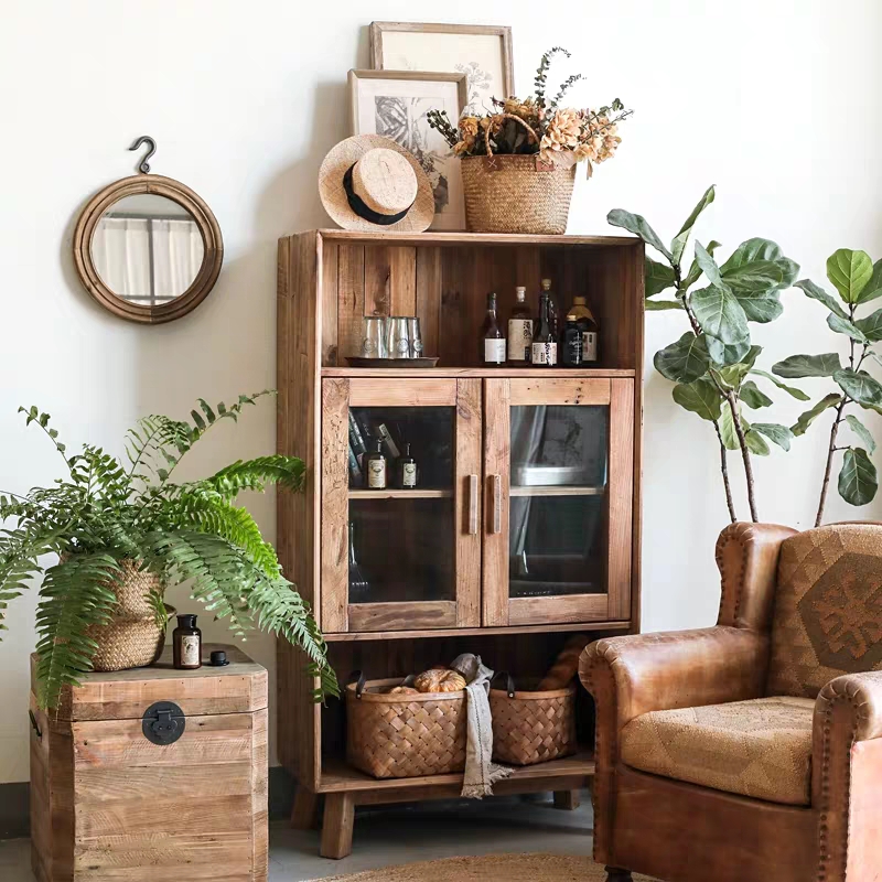 Современный деревянный шкаф из массива дерева, буфет для дома, мебель из переработанного дерева