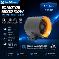 Ventilateur de gaine en ligne à flux mixte EC de 150 mm (6 pouces) silencieux avec contrôleur en option pour la ventilation des hôtels, bureaux, commerces et hydroponie
