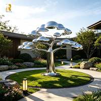 Sculpture d'arbre abstraite en acier inoxydable poli miroir, style moderne, grande taille, pour la décoration de jardin extérieur.