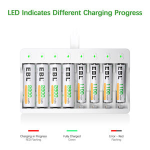 EBL Nueva Batería Recargable Portátil Inteligente y Rápida de 2800 mAh, Doble AA, NiMH, con Cargador USB Tipo C de 5V2A - Product Image 2