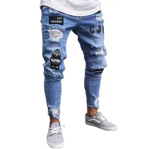 מפעל סיטונאי מעצבי בתוספת גדלים Pantalones ג 'ינס Ripped סקיני למתוח ג' ינס מכנסיים רחבים גברים של ג 'ינס
