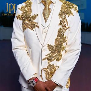 Tuxedos de bal de mariage coupe ajustée pour hommes élégants veste de grande taille à double boutonnage avec <span class=keywords><strong>col</strong></span> en strass et fruits verts - Product Image 4