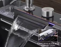 Évier de cuisine intelligent en acier inoxydable SUS304 noir nano, cuve simple, avec robinet extractible, égouttoir, fabrication OEM, design moderne