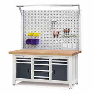 Méthode de rangement ROCKBEN Établi industriel multi-tiroirs robuste avec planche suspendue pour atelier - Product Image 1