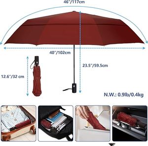 Ombrello da viaggio compatto pieghevole a doppio sfiato con doppio cambio automatico e chiusura resistente - Product Image 3