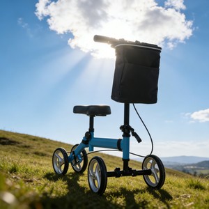 Déambulateur pliable en acier au carbone à une seule jambe avec siège et panier pour personnes âgées et adultes, utilisation en extérieur - Product Image 1