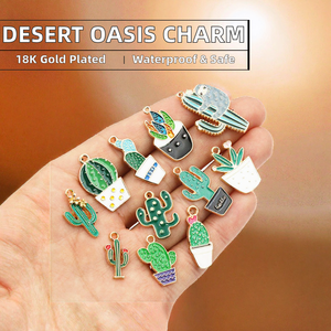 Pendentifs breloques en acier inoxydable plaqué or 18 carats PVD pour enfants, motif Bouquet Oasis du Désert, pour la fabrication de bijoux DIY |   Cadeau de fête imperméable - Product Image 2