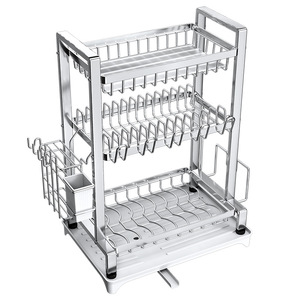 ชั้นวางจานสแตนเลสทรงสี่เหลี่ยมอเนกประสงค์พร้อมถาดระบายน้ำสำหรับจัดเก็บจานและชาม - Product Image 1