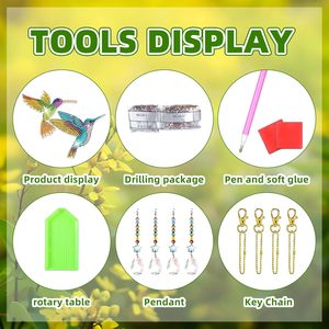 OCHOICE Kit Pittura Diamante 5D per Adulti Fai da Te, con Strass e Design Colibrì, per Campanelli a Vento e Portachiavi - Product Image 5