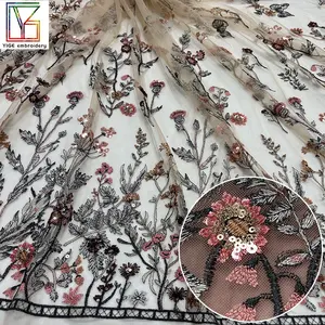 Hot selling laces fabrics for women Factory wholesale beautiful flower sequin tulle textile fabric embroidery net lace for dress