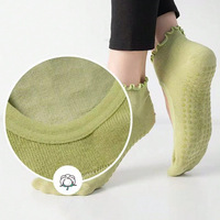 Chaussettes de yoga pour femmes en coton peigné antidérapantes à volants tricotés pour la danse, le fitness, le Pilates et les exercices de printemps