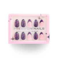 Ongles à presser style français OEM d'usine, motif papillon violet, pointes d'ongles en amande