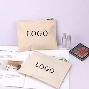 Hochwertige Leinwand Reiß verschluss Make-up Tasche Frauen Reise Kosmetik Pinsel Verpackung Baumwolle Canvas Bag