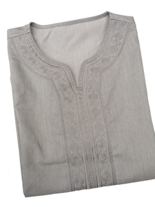 2025 bordado marroquí gris Thobes hombres musulmán bolsillo lateral Thobe tradicional Jibba Abaya ropa de hombre Jalabiya para hombres - Product Image 6