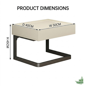 Mesa <span class=keywords><strong>de</strong></span> <span class=keywords><strong>Noche</strong></span> con Cuerpo Blanco Crema y Base Metálica <span class=keywords><strong>Negra</strong></span> en Forma <span class=keywords><strong>de</strong></span> C, Estilo Moderno y Glamuroso, Mesa Auxiliar <span class=keywords><strong>Flotante</strong></span> con Cajón para Dormitorio - Product Image 2