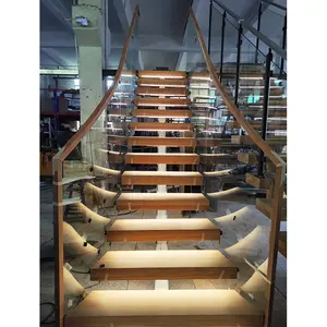ארה"ב קנדה בניין סטנדרטי מתכת ישר Escalier פלדה עמוד השדרה קרן מדרגות צף עיצוב מוצק עץ חכם עם למינציה