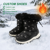 Bottes d'hiver personnalisées pour enfants, imprimé neige noir, doublure en peluche, tige imperméable, semelle épaisse antidérapante, fermeture éclair extérieure