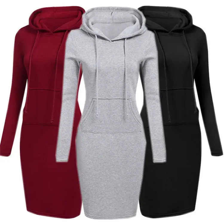 Wholesale Women's Long Sleeve Pullover Fit Slim Casual Hooded Sweatshirt Dress Plain Hoodie Woman Hoodies