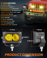 Nouveaux phares auxiliaires LED jaunes de 3 pouces, 2 pièces, 40W, 4000 lumens, pour moto, VTT/UTV