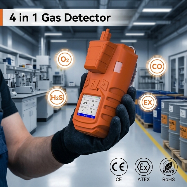 High Accuracy Multi-functional O2 H2S CO EX Portable 4-in-1 Gas Detector Gas Analyzer 4 Gas Meter for Indoor Safety Monitoring