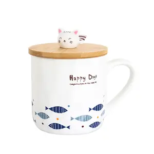 猫魚かわいいマグカップふた付き朝食ミルクカップコーヒーセラミックマグ