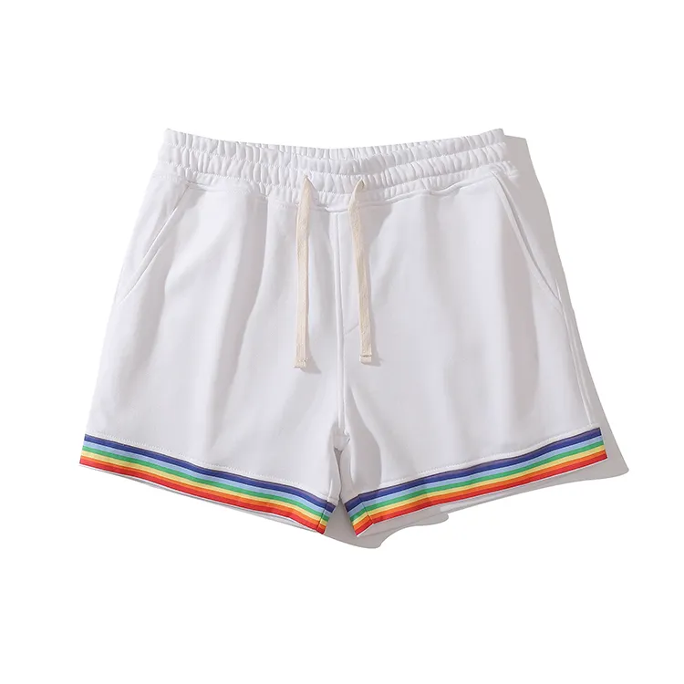 Pantalones cortos de algodón con tiras de arcoíris para hombre, informales, para gimnasio, 2022, venta al por mayor