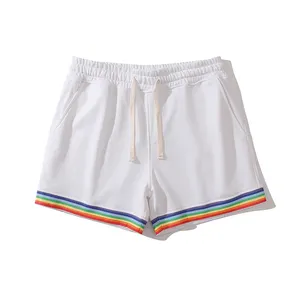 2022 Wholesale French Terry Shorts Rainbow Strips Cotton Mens Shorts GYM Casual Mens Workout Shorts