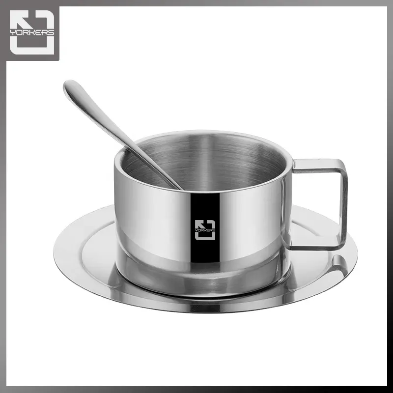 SUS 304 Bộ Tách Cà Phê Hai Lớp-Đặt Hàng Trực Tiếp Tách Trà & Đĩa Tách Espresso 180 280ML Có Tay Cầm Khi Đi Du Lịch