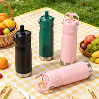 Gobelet isotherme de haute qualité 650 ml avec poignée de transport, couvercle à paille rabattable, en acier inoxydable 304, bouteille d'eau personnalisable avec logo