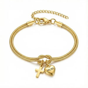 Bracelet en acier inoxydable 304 plaqué or 18 carats avec pendentif en forme de cœur croisé laser et symbole d'infini pour femmes - Product Image 5