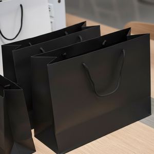 LH Recyclable Eco-Friendly Black Kraft Paper <b>Bags</b> with Custom Logo and Screen Printing for Bakery Use - Product Image 4