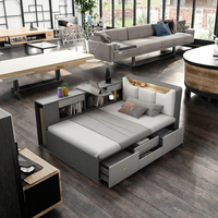 Lit plateforme pour enfants de taille standard 1,35*1,9m, design moderne et luxueux, panneaux en bois de chêne, rangement avec tiroirs, marque SGJJ