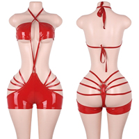Vêtements de danse exotiques, Bodys en cuir verni effet mouillé à lacets, Shorts, Sous-vêtements de pole dance, Ensembles de clubwear de qualité pour service de bouteilles