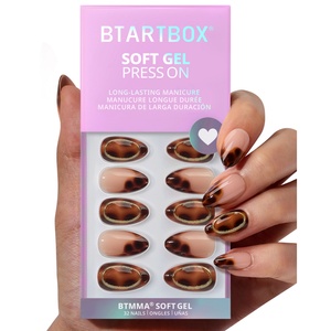 BTARTBOX Uñas Postizas Marrones con Pegamento al por Mayor, Uñas Postizas Cortas de Gel Suave con Diseño de Tortuga Dorada para Otoño/Invierno, Kit de Uñas a Presión - Product Image 1